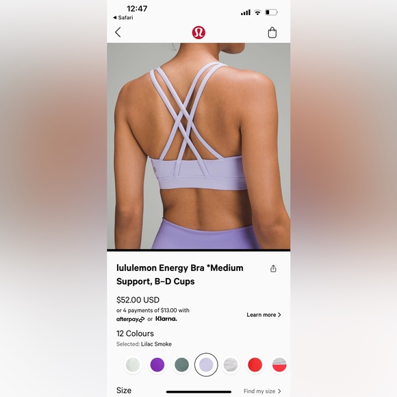 Lilac Lululemon Energy Bra - Picture 5 of 5